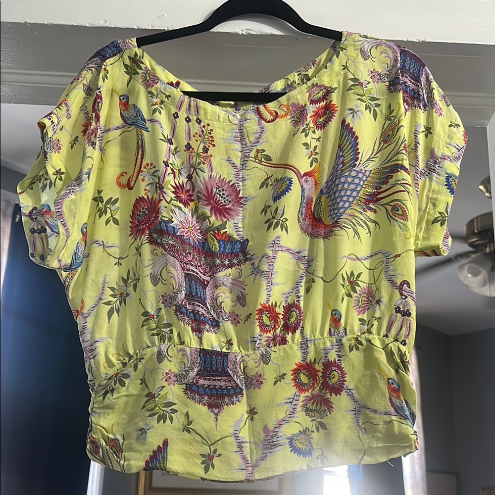 Anthropologie Floral Bird Print Women's Top - Yellow